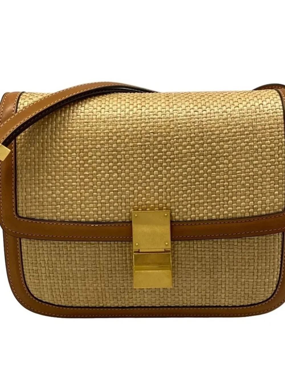 CELINE Classic Medium 189172CBS.02NT Natural Tan Raffia Calf Shoulder Bag